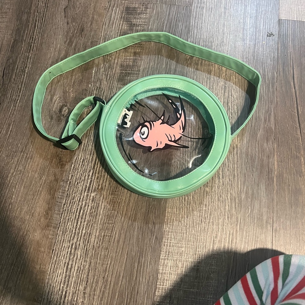 Dr. Seuss Purse Cat in the Hat Fish Round Clear purse Mint Green RARE